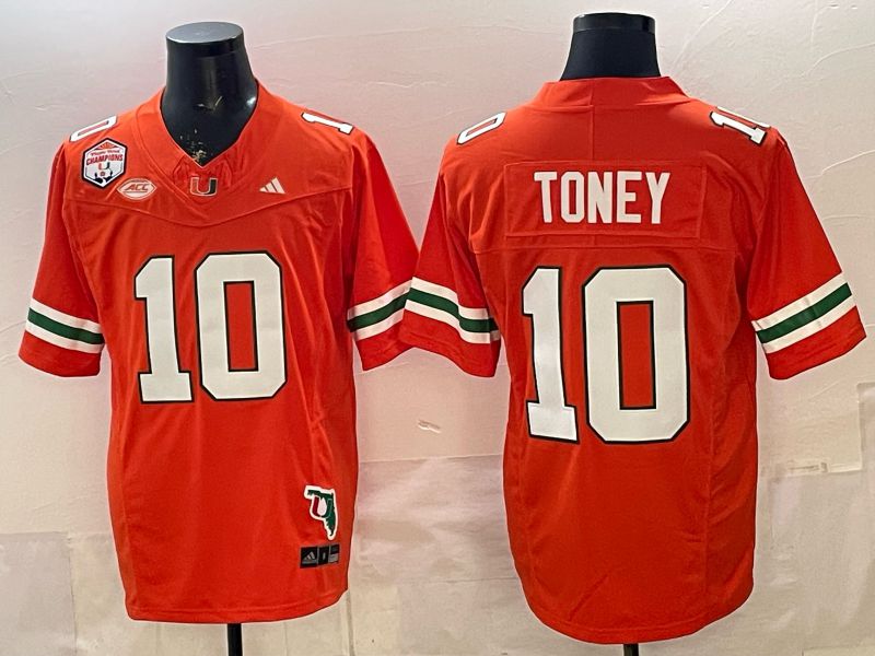 Men 2026 Miami Hurricanes #10 Toney Orange 3th generations Limited NCAA Jersey 058